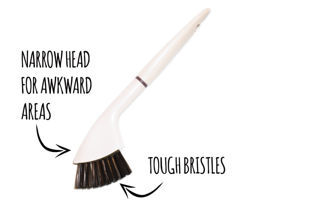 Greener cleaner grout brush with descriptive labels