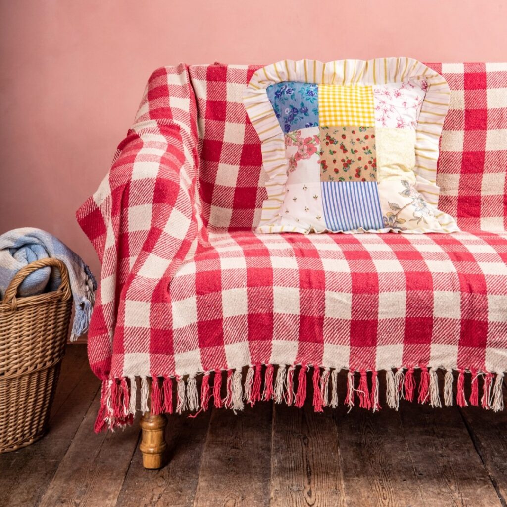 ian snow red checked throw on a chair