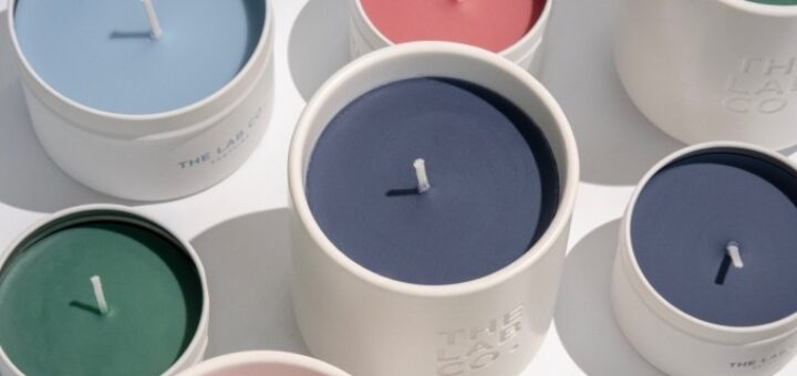 The Lab Co. candles in various fragrances shot from above against a white background
