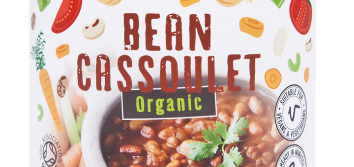 Close up of a tin of bean cassoulet