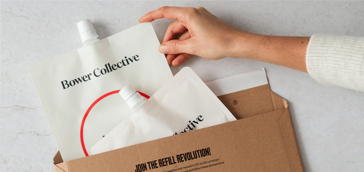 Bower Collective refill containers being packed into an envelope