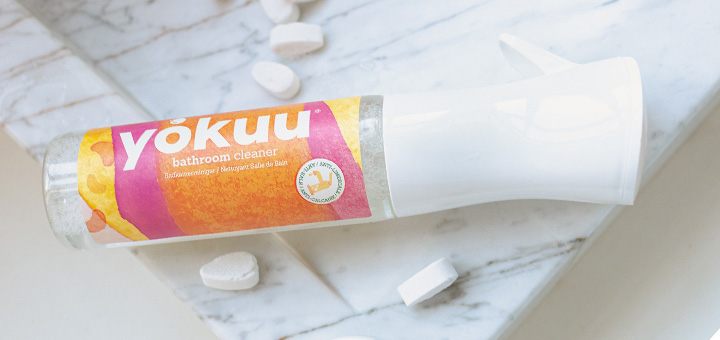 Birds eye view of a bottle of Yoku cleaner