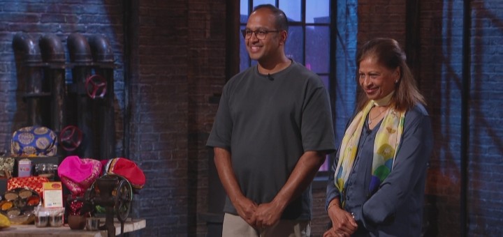 Spice Kitchen founders, Shashi Aggarwal and her son Sanjay pictured on Dragons' Den